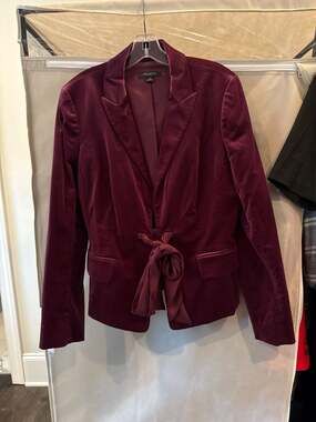 Ann Taylor Burgundy Velvet Tie-Front Blazer Jacket